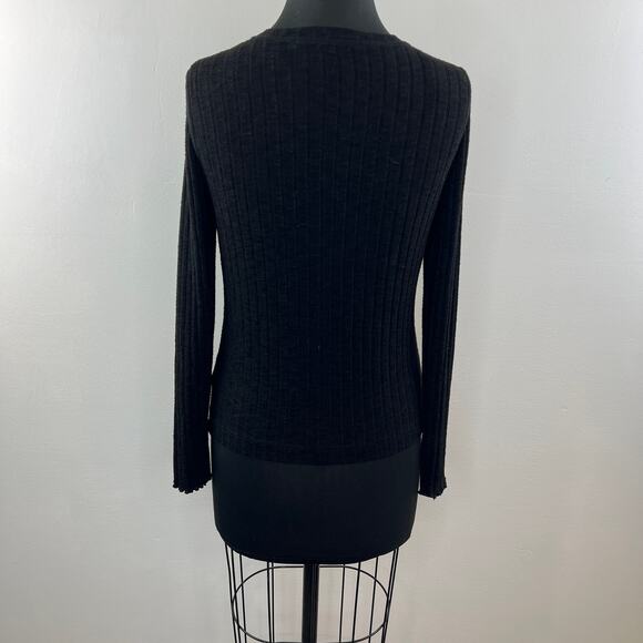 MICHAEL STARS Black Ribbed Long Sleeve Round Neck Button Down Cardigan OS - Picture 7 of 10